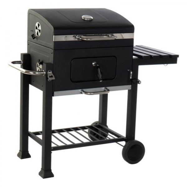 Charcoal Grill With Lid & Wheels Black