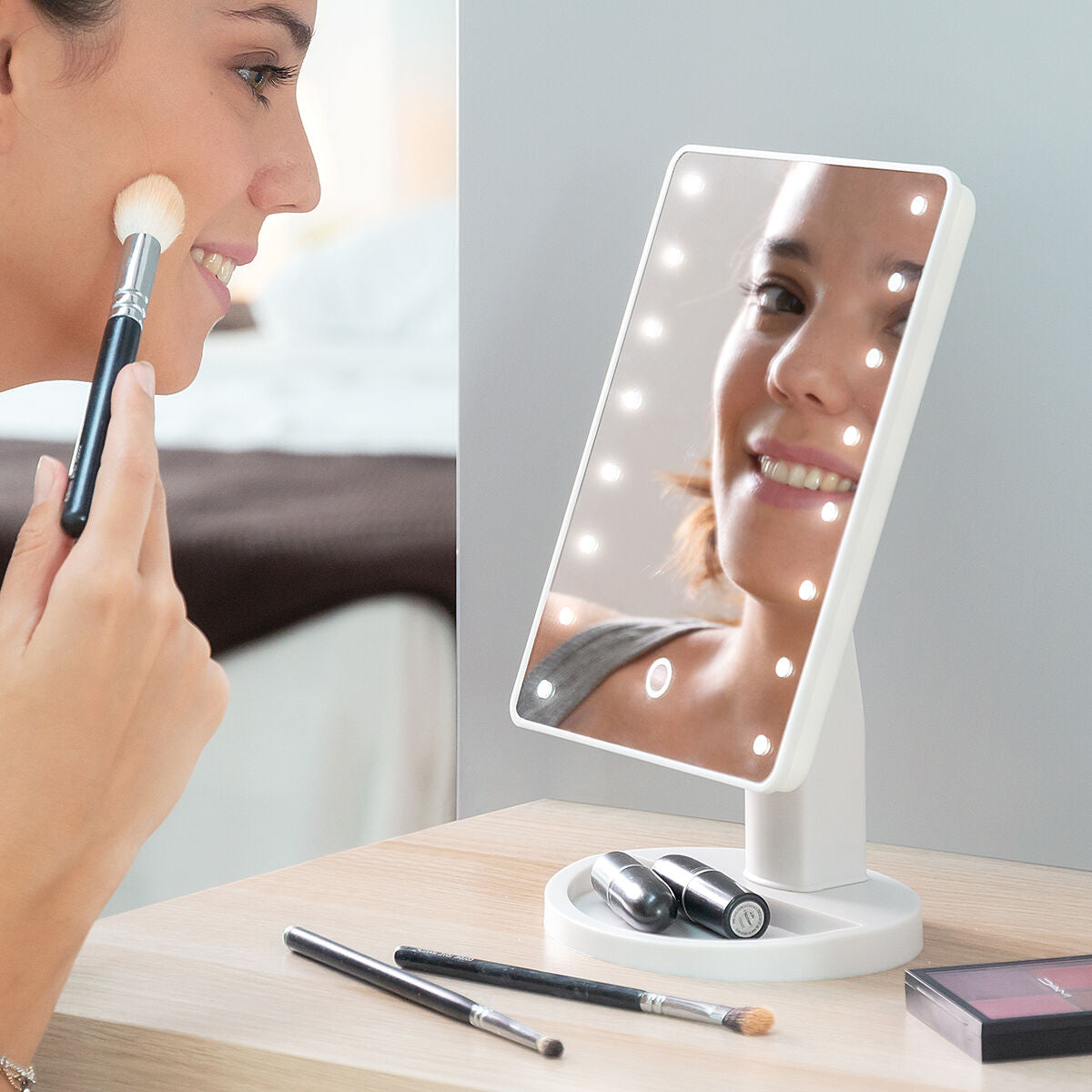 Makeup mirror with touchscreen & LED light