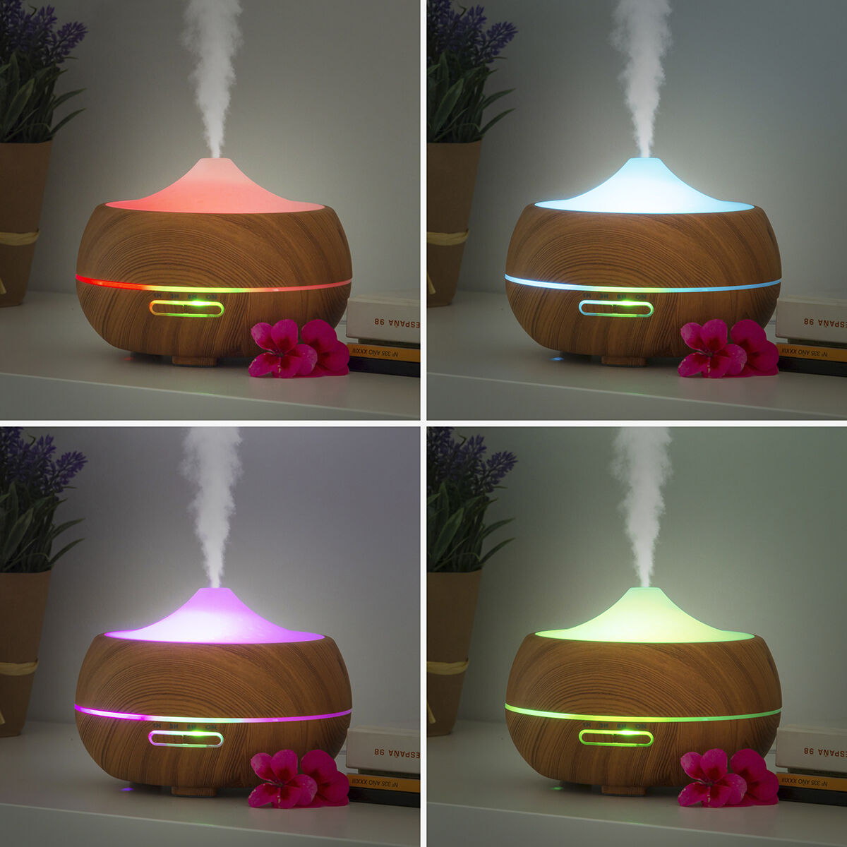 Duftdiffusor und Luftbefeuchter mit mehrfarbigem LED-Holzeffekt