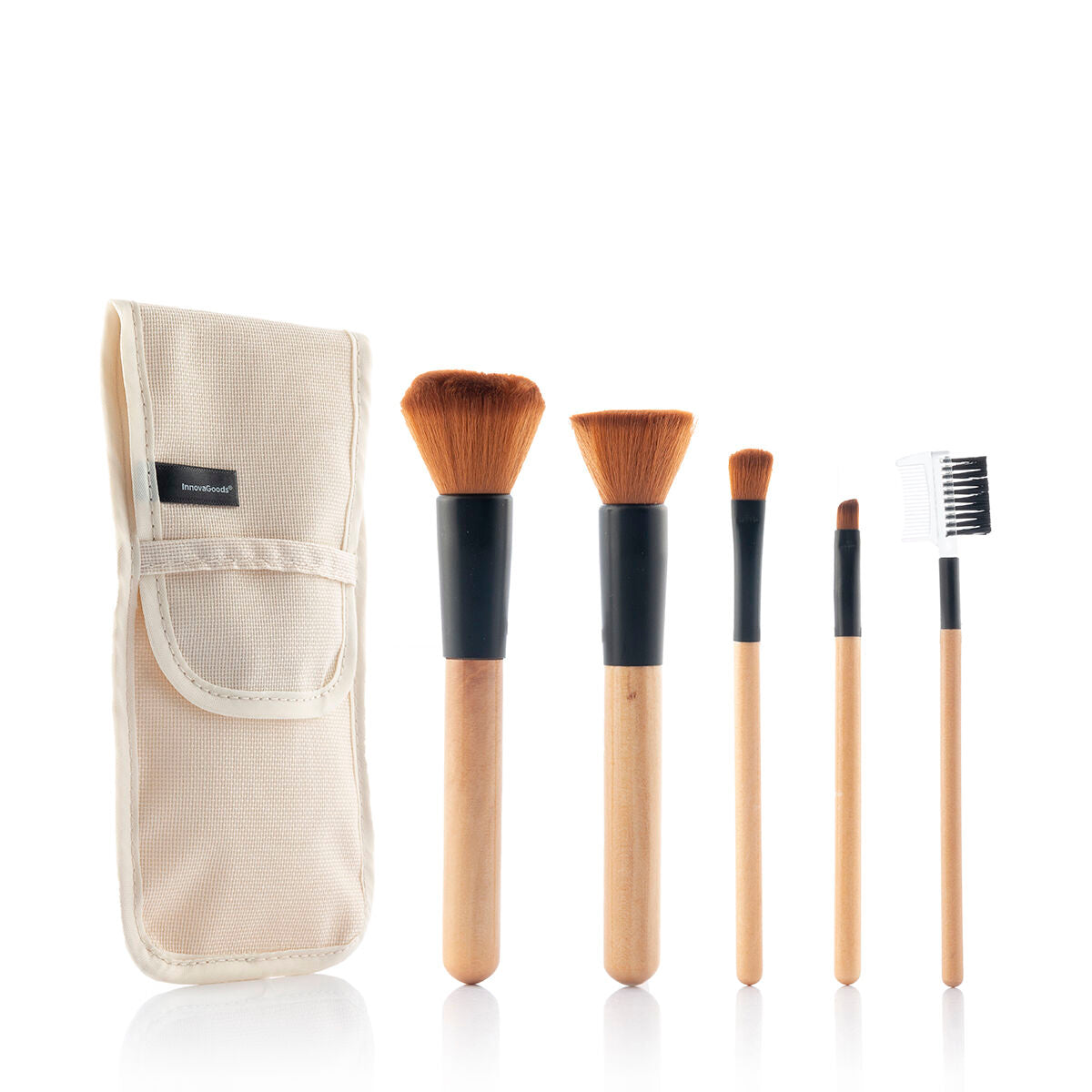 Makeup Brushes & Carrying Bag - 5 Pieces