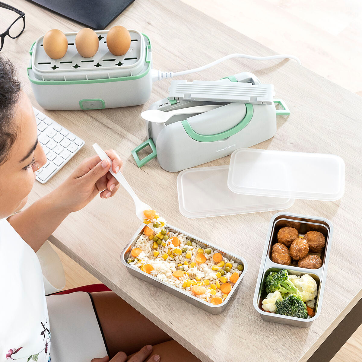 Electric Steam Lunch Box With Recipes 3-in-1