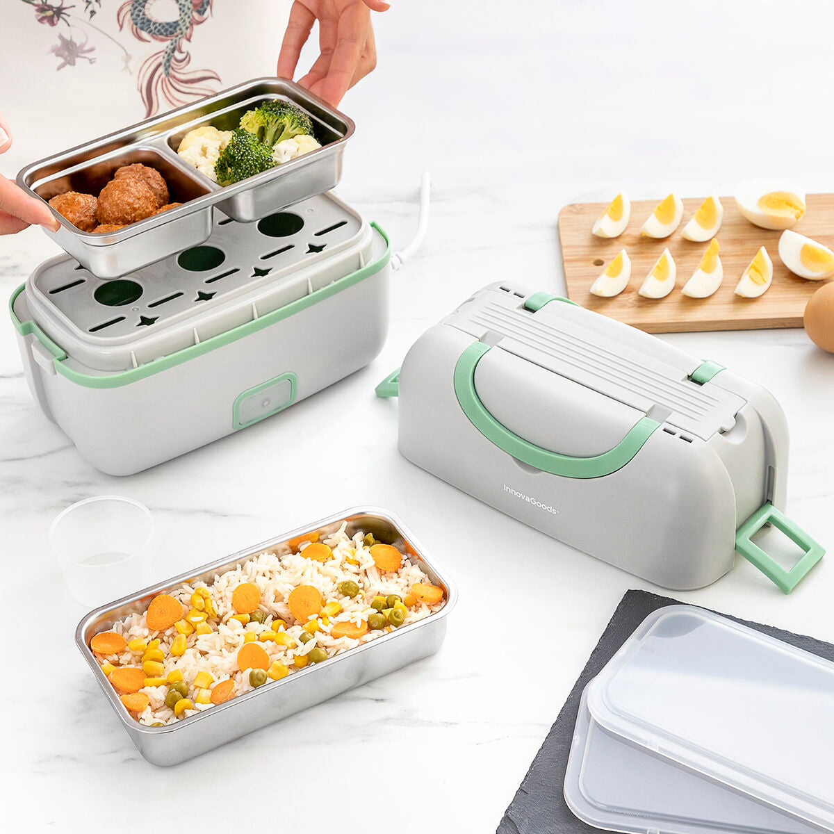 Electric Steam Lunch Box With Recipes 3-in-1