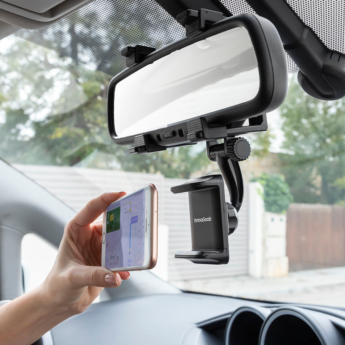 Smartphone holder for rearview mirror