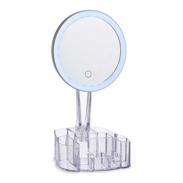 Vit Sminkspegel Med Förvaring & LED-lampa